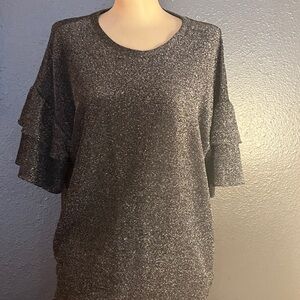 Michael Kors Shimmering Black Blouse with Ruffle Sleeves